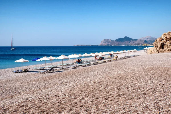 Traganou Grecia Luglio 2022 Vacanze Rilassanti Sulla Spiaggia Ghiaia Traganou — Foto Stock