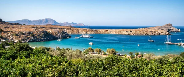 Линдос Греция Июля 2022 Года Яхты Море Курорте Линдос Острове — стоковое фото