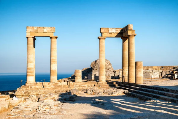 Doric Pillars Lindos Acropolis Rhodes Island Greece — ストック写真