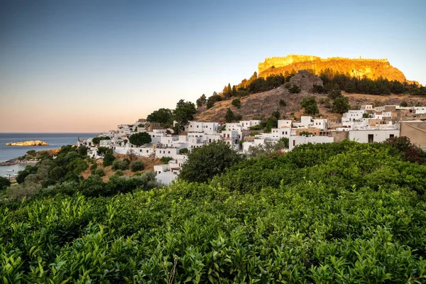 Lindos Griekenland Juli 2022 Lindos Acropolis Boven Oude Stad Rhodos — Stockfoto