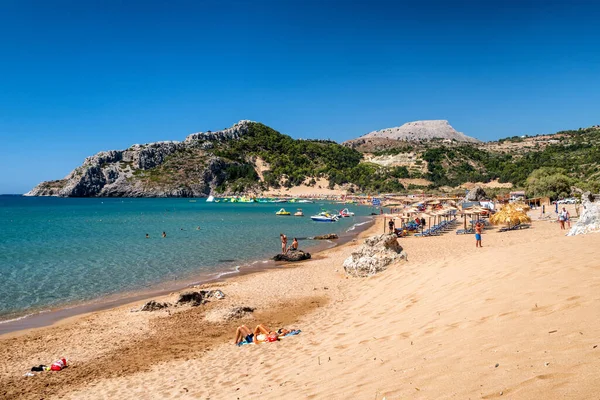 Tsambika Řecko Června 2022 Písečná Pláž Tsambika Ostrově Rhodos Řecku — Stock fotografie