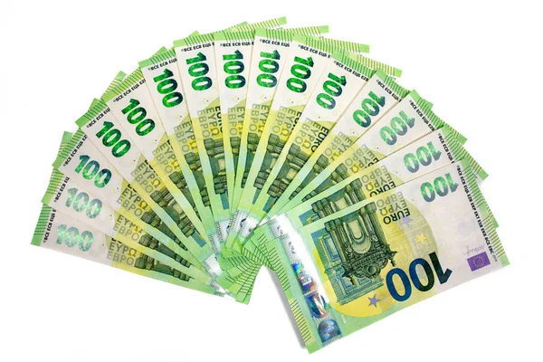 Euro Cash 100 Hundred Banknotes White Table — Stockfoto