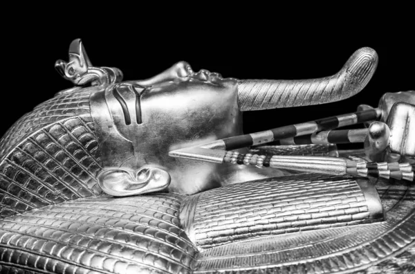 Tutankhamun Burial Mask Black Bacground King Tut Black White — Zdjęcie stockowe