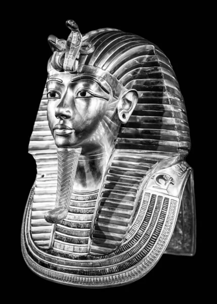 Tutankhamun Burial Mask Black Bacground King Tut Black White — Fotografia de Stock