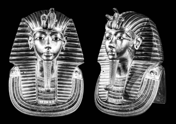 Tutankamon Defin Maskesi Siyah Arka Planda Kral Tut Siyah Beyaz — Stok fotoğraf