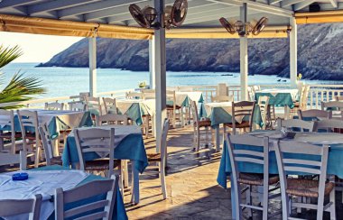 Seaside tavern in village Panormos at Crete island, Greece