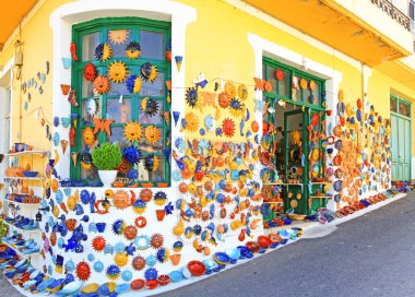MARGARITES, GREECE - SEPTEMBER 8, 2013: Market decorated  by handmade ceramics in village Margarites at Crete island, Greece