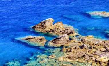 Blue water in the sea at mediterranean country in Crete island at Greece