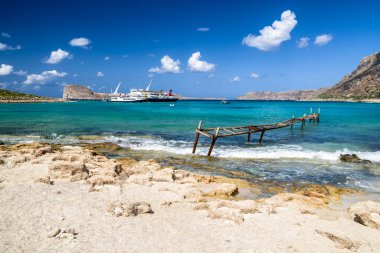 BALOS, CRETE - JULY 21, 2017: Cruise ship at lagoon Balos in Greece