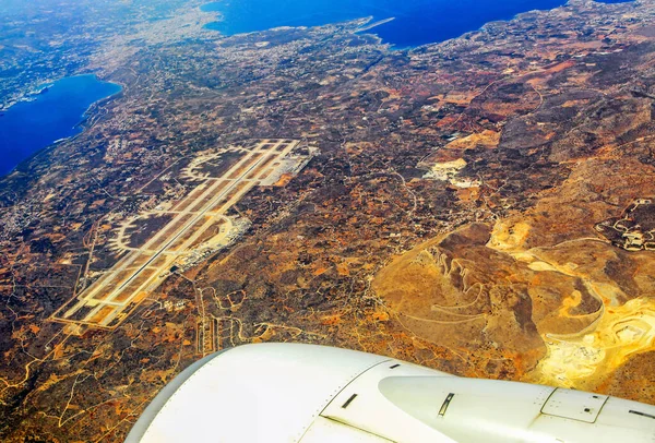 Runway Airport City Chania Airplane Crete Island Greece — Stok fotoğraf