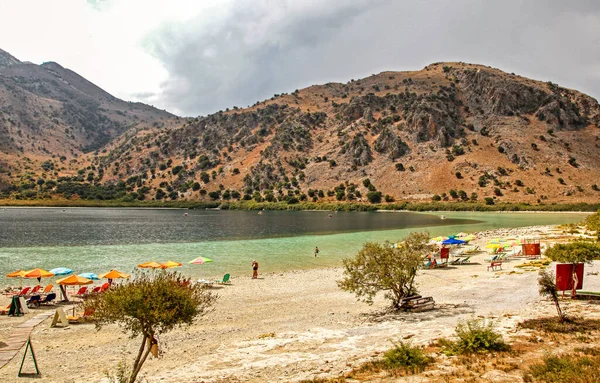 Kournas Greece September 2013 Lake Kournas Village Kournas Island Crete — Stock fotografie