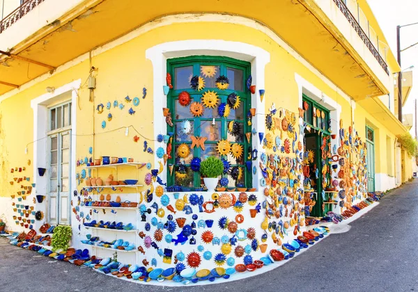 MARGARITES, GREECE - SEPTEMBER 8, 2013: Market decorated  by handmade ceramics in village Margarites at Crete island, Greece