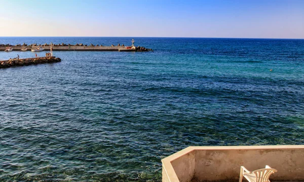 Empty Seat Balcony Beautiful View Sea Crete Island Greece — Stockfoto