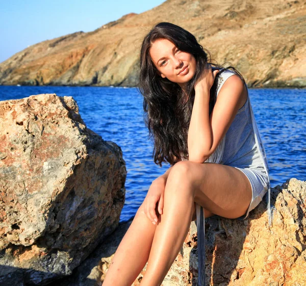 Csinos Lány Krétai Seahore Görögország — Stock Fotó