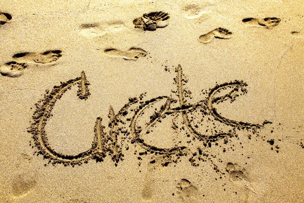 Text Crete Written Sand Summer Vacation Greece — Foto Stock