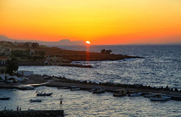Panormos Greece September 2013 Beautiful Colorful Orange Sky Sea Village — Stockfoto