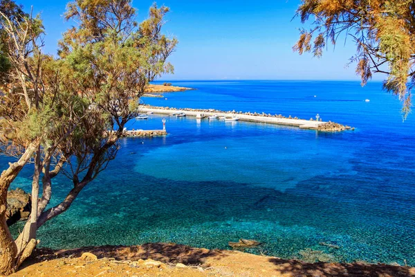 Порт Деревне Panormos Острове Крит Греция — стоковое фото