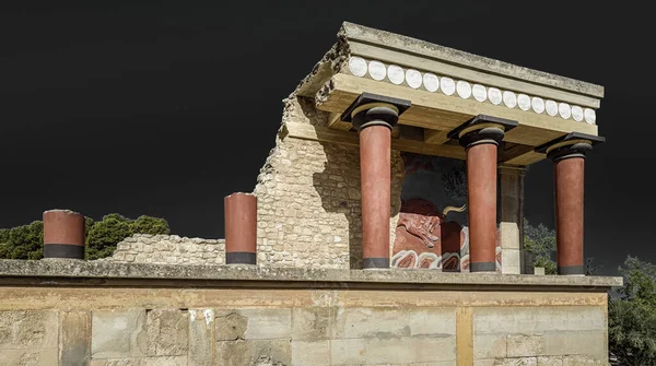Ancient Ruins Knossos Palace Minoan Columns Largest Bronze Age Archaeological — Foto Stock