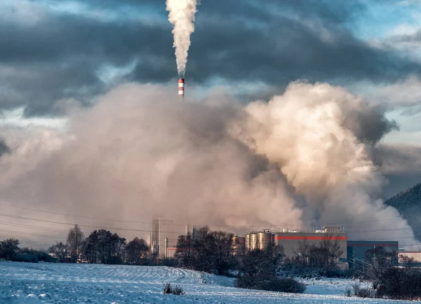 Large Smoke Chimney Factory Town Ruzomberok Slovakia — Foto Stock