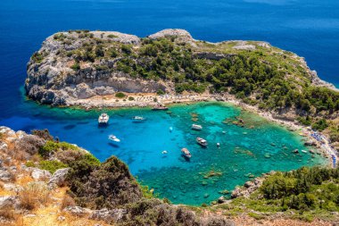 Aegean sea and Anthony Quinn bay in Rhodes island in Greece.