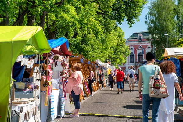 Ruzomberok Eslováquia Junho 2022 Pessoas Que Fazem Compras Feira Mercado — Fotografia de Stock