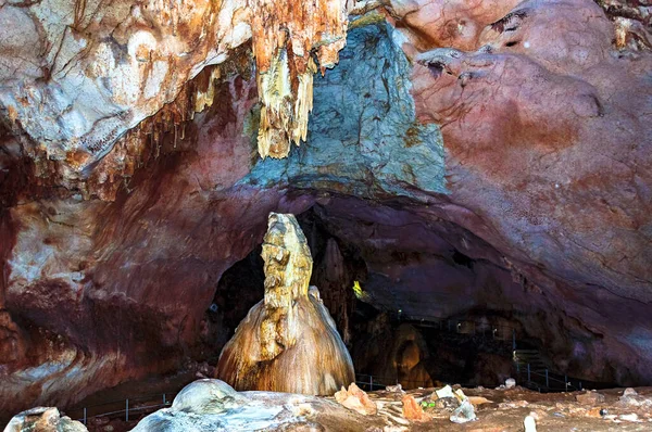 Crimea Ukraine Stalactites Stalagmites Walls Emine Bair Khosar Cave Template — Stock Photo, Image