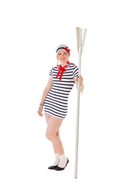 Ideas for hen party: girl with an oar — Stock Photo, Image