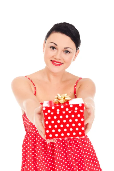 Ladybug and boxed present — Stock Photo, Image