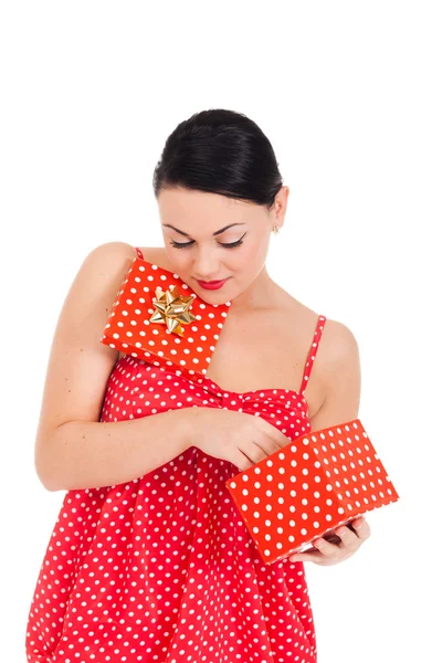 Ladybug and boxed present — Stock Photo, Image
