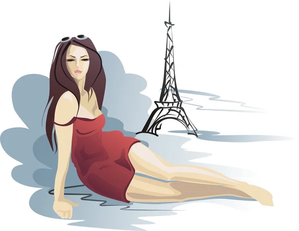 París, chica parisina — Vector de stock