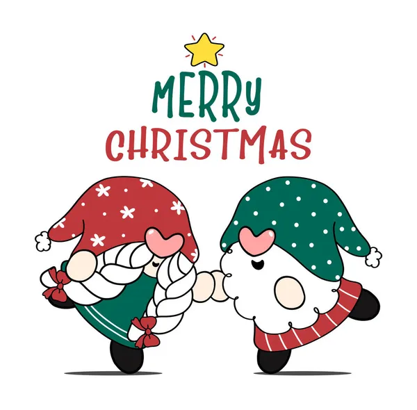 Couple Mignon Noël Gnome Garçon Fille Dansant Joyeux Noël Idée — Image vectorielle