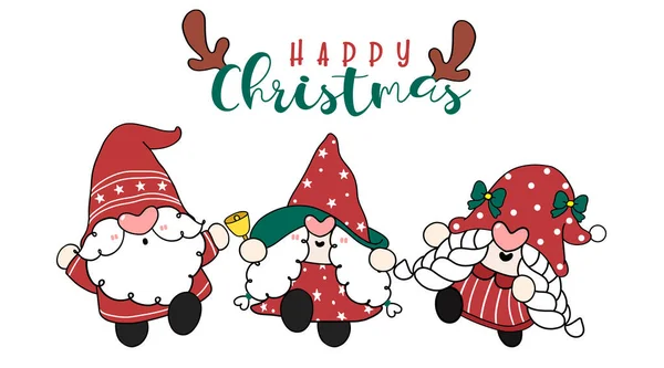 Groupe Mignon Joyeux Noël Santa Gnomes Robe Rouge Joyeux Noël — Image vectorielle