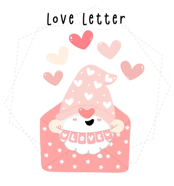 Roztomilý Valentýn Skřet Chlapec Růžové Milostný Dopis Milostnou Vlajkou Girland — Stockový vektor