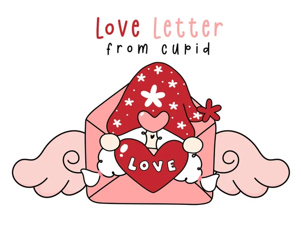 Χαριτωμένο Κορίτσι Του Αγίου Βαλεντίνου Gnome Αγάπη Καρδιά Και Cupid — Διανυσματικό Αρχείο