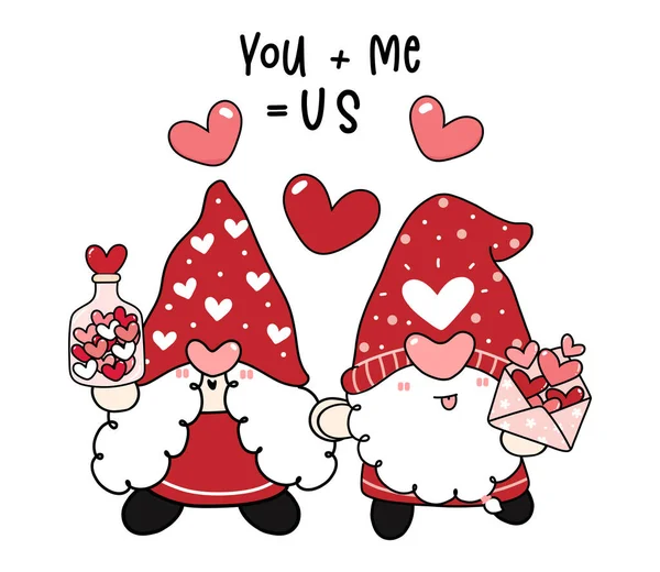 Χαριτωμένο Ευτυχισμένο Ζευγάρι Δύο Gnomes Κρατώντας Χέρι Στην Αγάπη Γλυκό — Διανυσματικό Αρχείο