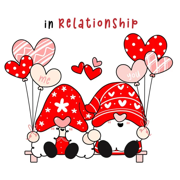 Милая Счастливая Пара Два Gnomes Держась Руку Любви Сладкий Валентина — стоковый вектор