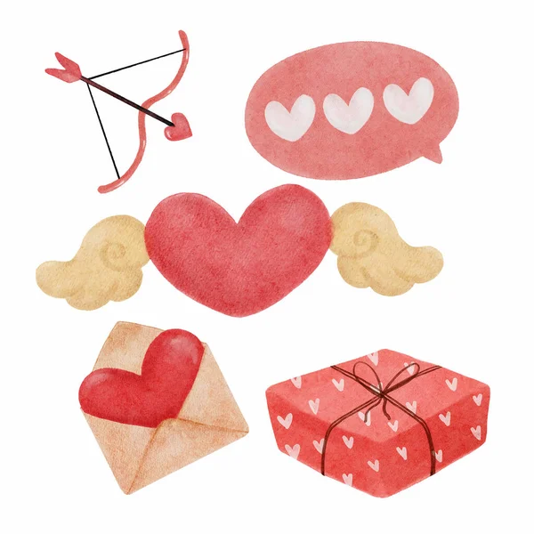 Χαριτωμένο Ρομαντική Αγάπη Κόκκινο Valentine Ακουαρέλα Ζωγραφισμένο Στοιχείο Σχέδιο Κινουμένων — Διανυσματικό Αρχείο