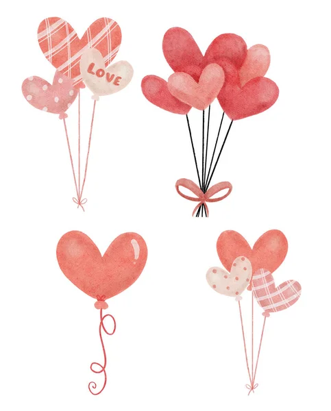 Χαριτωμένο Αξιολάτρευτο Ρομαντική Αγάπη Καρδιά Σχήμα Μπαλόνια Στοιχεία Καρτούν Ακουαρέλα — Διανυσματικό Αρχείο
