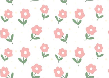 cute pink simple flower pattern seamless isolated on white background