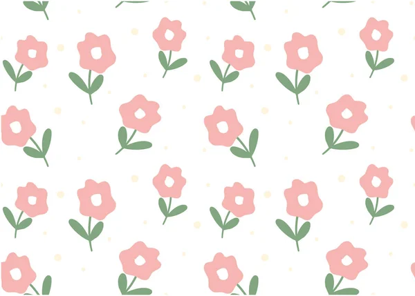 Cute Pink Simple Flower Pattern Seamless Isolated White Background — Stock Vector