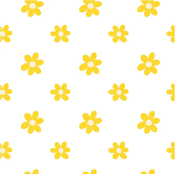 Милый Ярко Желтый Цветочный Рисунок Маргаритки Бесшовный Фон Белом Фоне — стоковый вектор