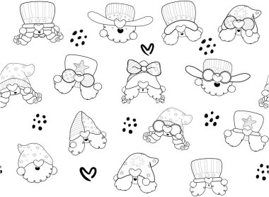 sevimli cüce kafalı yüzsüz karikatürsüz siyah hatları pürüzsüz arkaplan