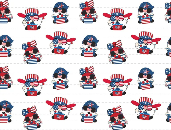 Pattern Seamless Background 4Th July Gnome Hitting Drum Celebrating Amercia — Διανυσματικό Αρχείο
