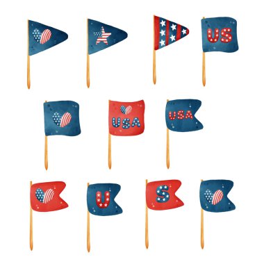 cute cartoon Digital painting watercolor 4th of July flag element, Independence day element.