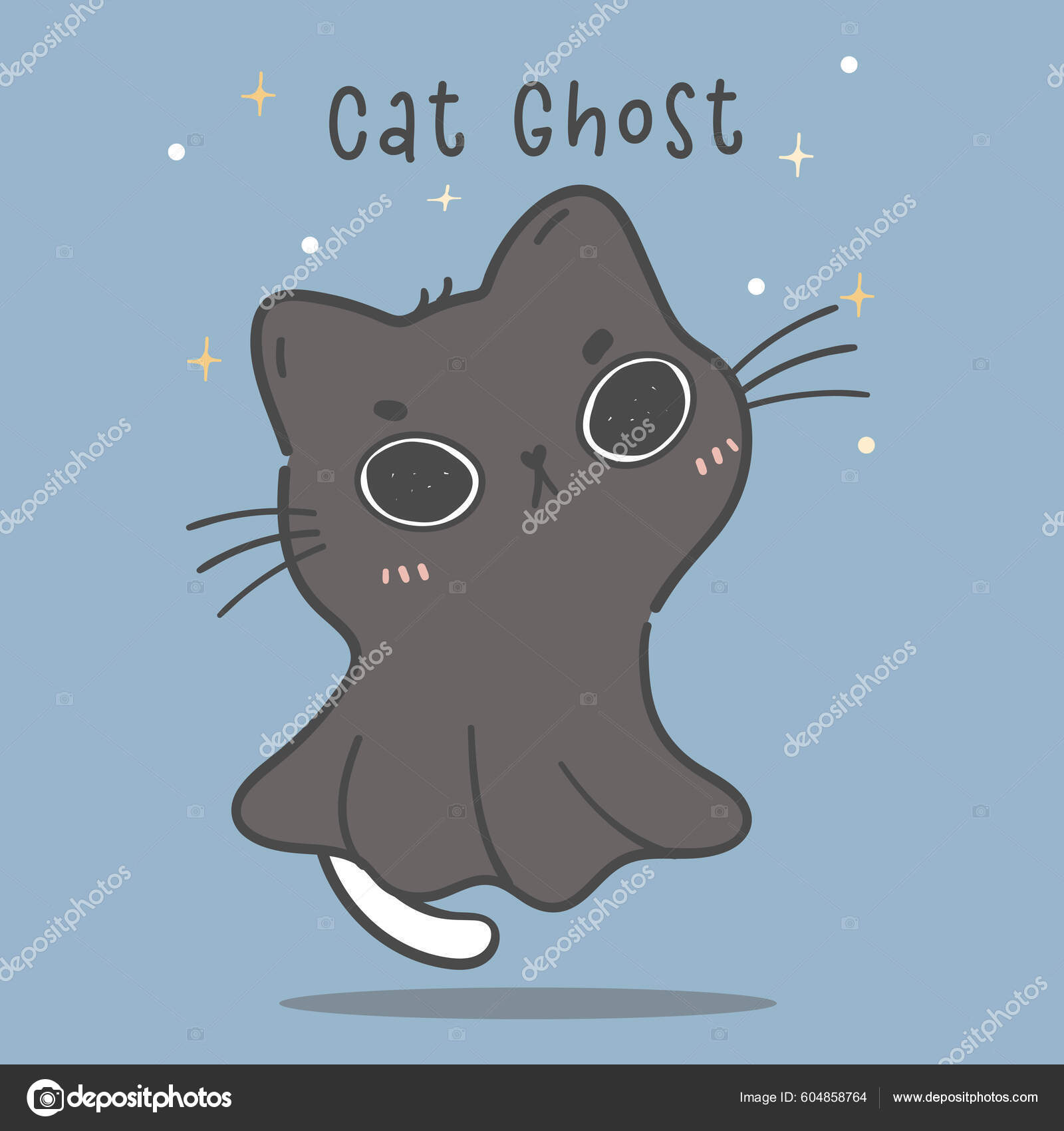 Cute Halloween White Kitten Cat Ghost Black Cat Costume Cat Stock