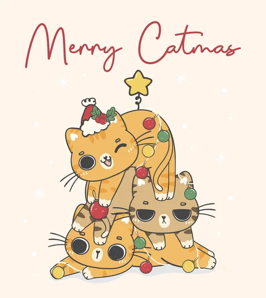 Bonito Gatinho Louco Gengibre Gato Laranja Gatinhos Natal Gato Árvore —  Vetores de Stock