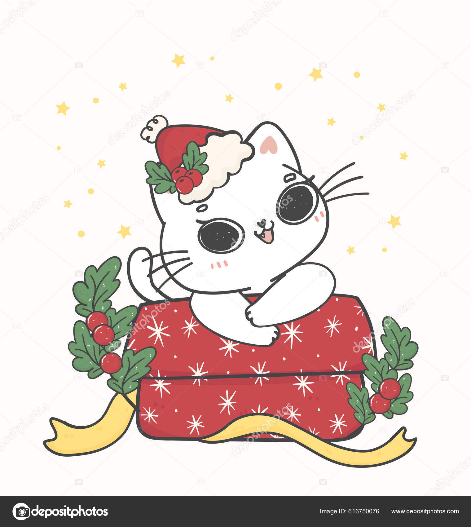 Árvore De Natal Kawaii Adoráveis Desenhos Animados Isolado Em