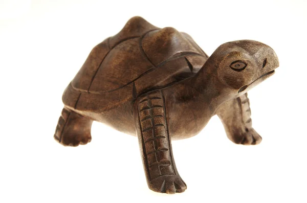 由木头制成的一只乌龟雕像. — 图库照片