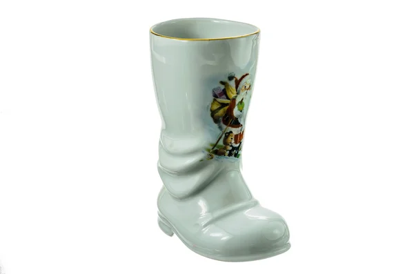 Porcelain boots with the image of Santa Claus. — Stock Photo, Image