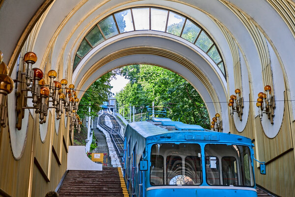 Funicular system from Podol to the Upper city in Kyiv.